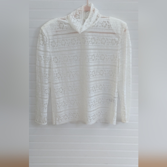 Sandro NWT White Hamia Floral High Neck Lace Top Women's Size Large(3) - Picture 2 of 13